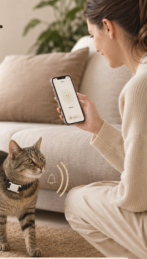 Pet owner checking their cat's live GPS location from the PetGo app